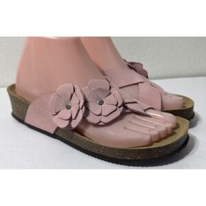 Autenti Spain Leather Sandals Pink Toe Thong Sandal 1.5" Wedge Womens Sz 37 US 7